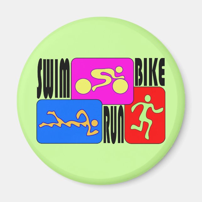 TRI Triathlon Swim Bike Run BRIGHT Square Design Magnet (Front)