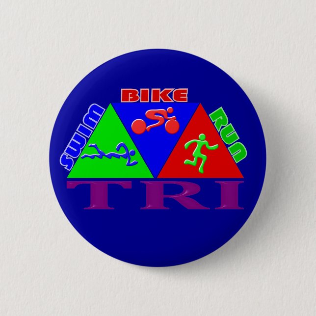 TRI Triathlon Swim Bike Run PYRAMID Design 6 Cm Round Badge (Front)