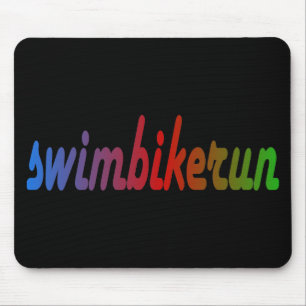 TRI Triathlon Swim Bike Run RAINBOW Design Mouse Pad