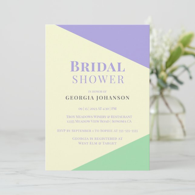 Triadic Purple Modern Bridal Shower Invitation (Standing Front)