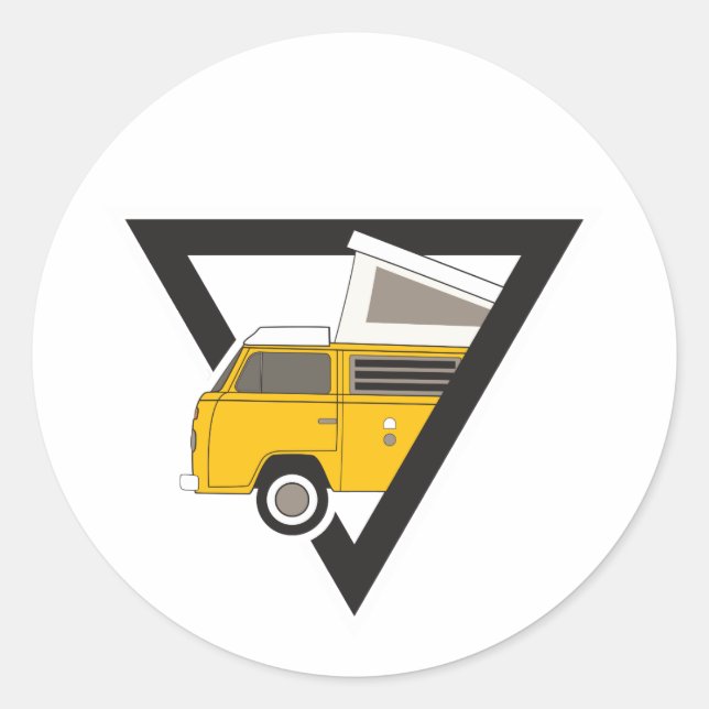 triangle classic yellow bus round sticker (Front)