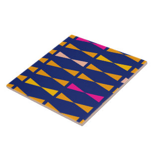 Triangle Gemetrical Fun Cool Modern Blue Orange Tile