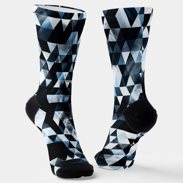 Triangle Geometric Vibrant Blue Smoky Galaxy Socks (Angled)