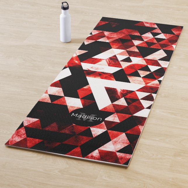 Triangle Geometric Vibrant Red Smoky Monogram Yoga Mat (In Situ)