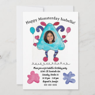 Triangle Monster Kids Photo Birthday Invitation
