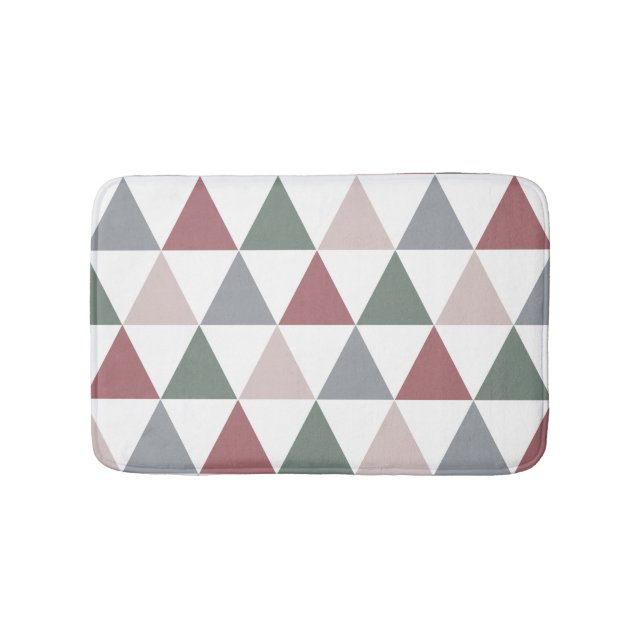 Triangle Pattern Dusty Rose Sage Green Grey Bath Mat (Front)