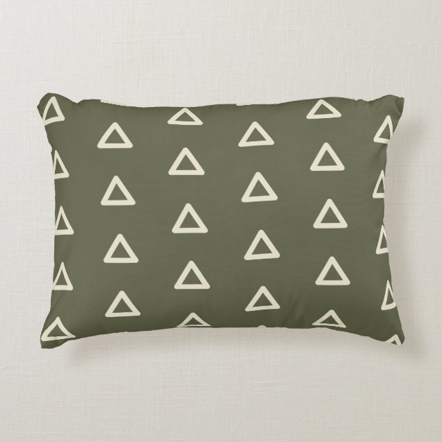 Triangle Pattern in Moss Green & Cream Geometric Decorative Cushion (Front)