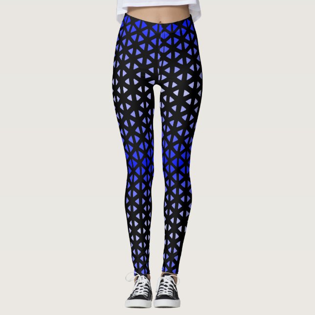 Triangle.Pattern.shade.blue.01 Black BG Leggings (Front)