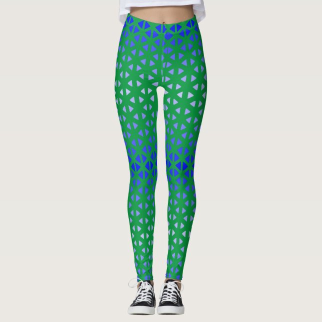 Triangle.Pattern.shade.blue.01 Green BG Leggings (Front)