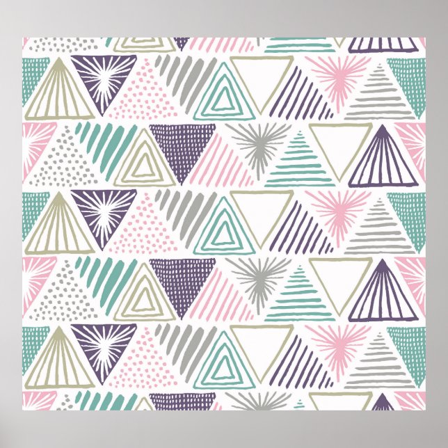 Triangle shapes, hand-drawn vintage style. poster (Front)