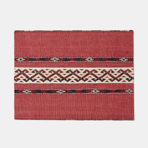 Triangle Stripe Kilim Red Black White  Doormat