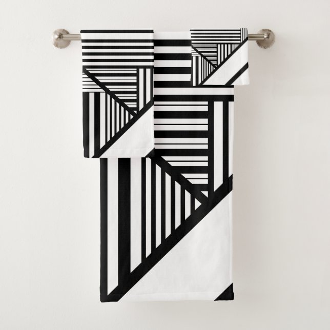 Triangle stripes 2 in Black and White Bath Towel Set (Insitu)