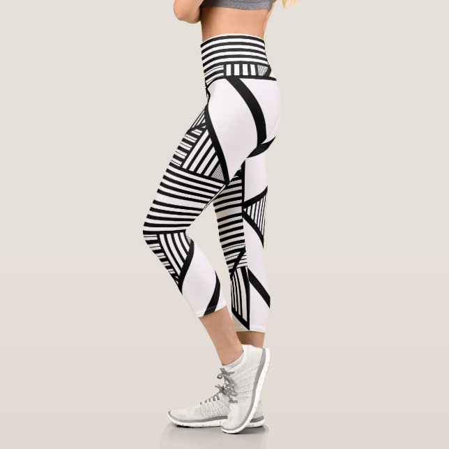 Triangle stripes 2 in Black and White Capri Leggings (Left)