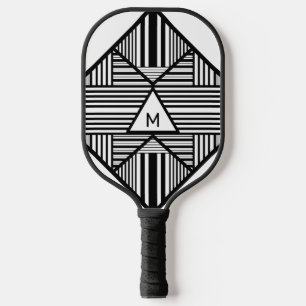 Triangle stripes 2 in Black and White Pickleball Paddle
