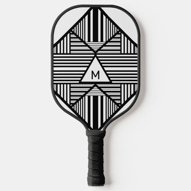 Triangle stripes 2 in Black and White Pickleball Paddle (Front)