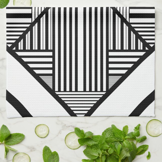 Triangle stripes 2 in Black and White Tea Towel (Folded)