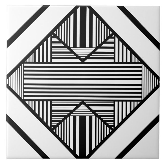 Triangle stripes 2 in Black and White Tile (Front)