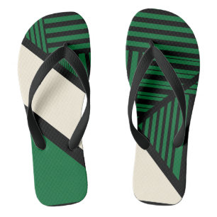 Triangle Stripes - Green, Cream and Black Jandals