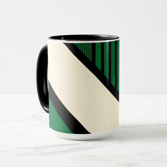 Triangle Stripes - Green, Cream and Black Mug (Front Left)
