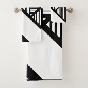 Triangle stripes in Black and White Bath Towel Set