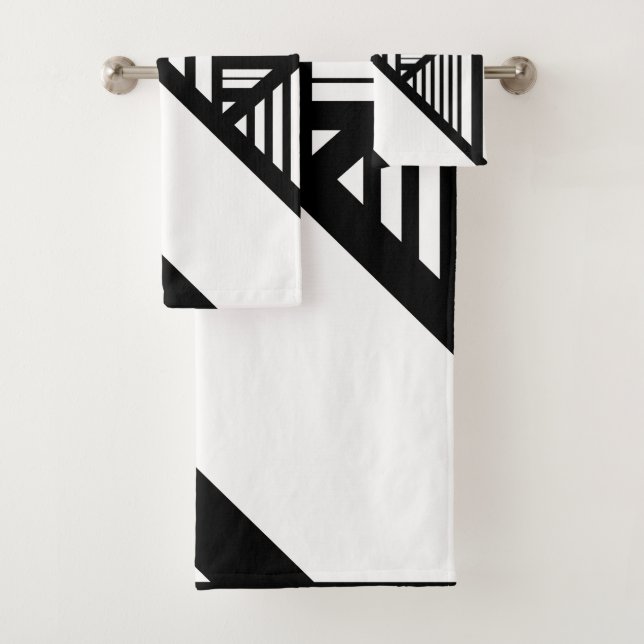 Triangle stripes in Black and White Bath Towel Set (Insitu)