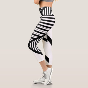 Triangle stripes in Black and White Capri Leggings