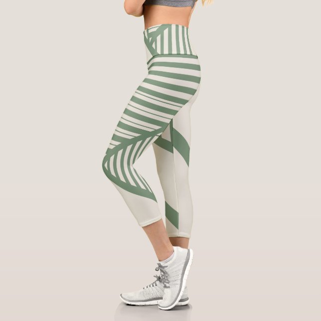 Triangle stripes in Green Capri Leggings (Left)