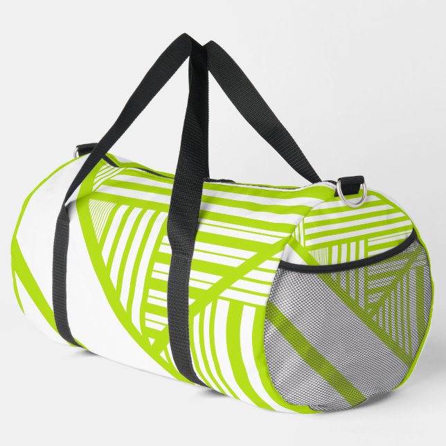 Triangle Stripes in Lime Green and White Duffle Bag (Right Corner)