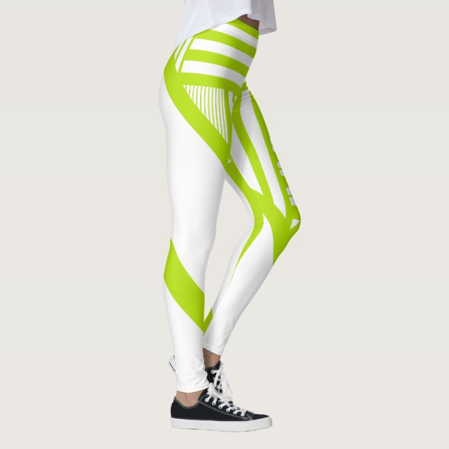 Triangle Stripes in Lime Green and White Leggings (Right)