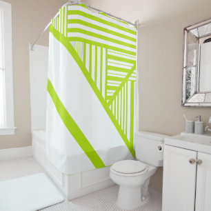 Triangle Stripes in Lime Green and White Shower Curtain