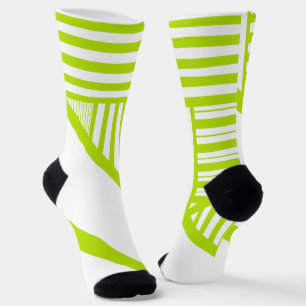Triangle Stripes in Lime Green and White Socks