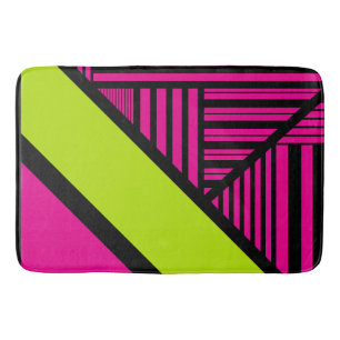 Triangle Stripes in Lime Green, Hot Pink and Black Bath Mat