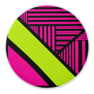 Triangle Stripes in Lime Green, Hot Pink and Black Ceramic Knob