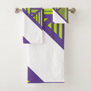 Triangle Stripes in Lime Green & Purple Bath Towel Set