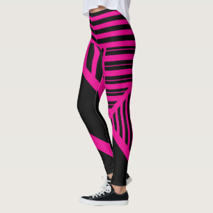 Triangle Stripes in Magenta and Black Leggings
