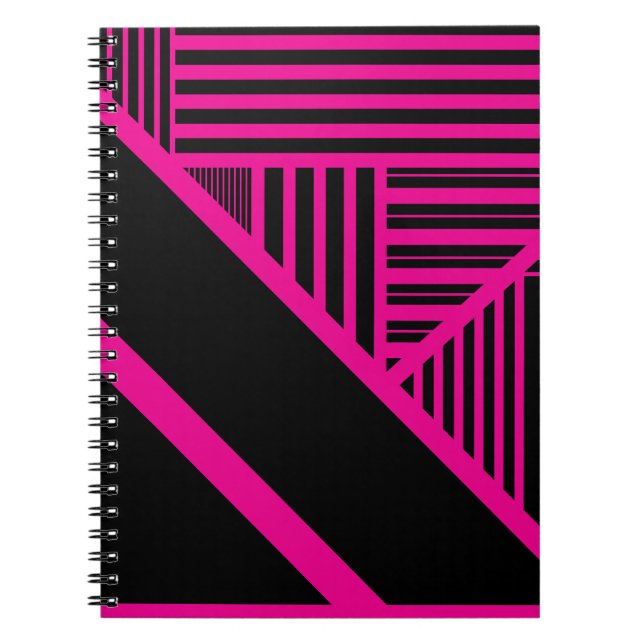 Triangle Stripes in Magenta and Black Notebook (Front)