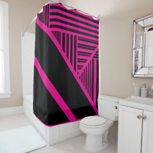 Triangle Stripes in Magenta and Black Shower Curtain