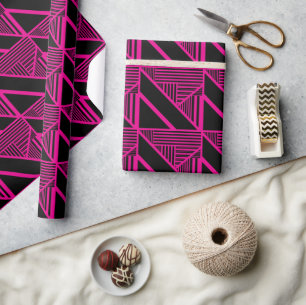 Triangle Stripes in Magenta and Black Wrapping Paper