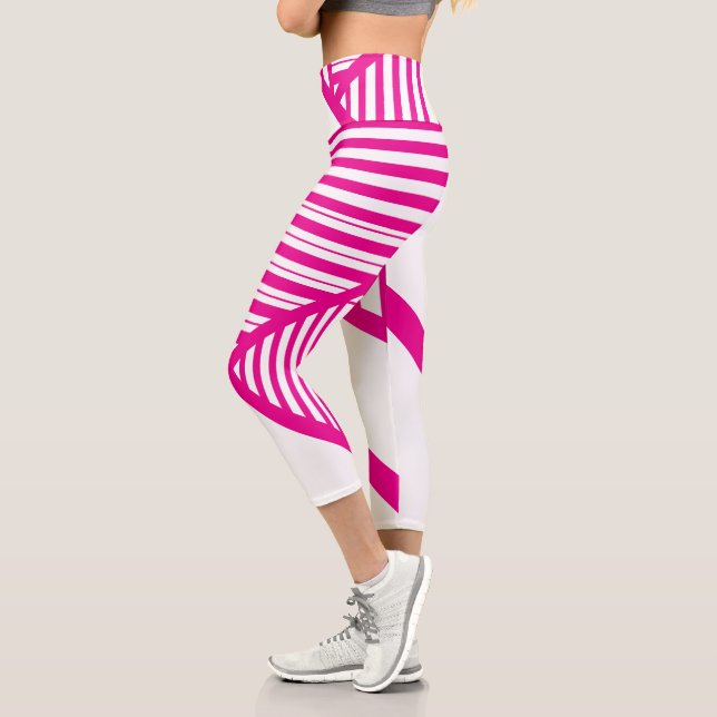 Triangle Stripes in Magenta and White Capri Leggings (Left)