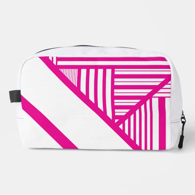 Triangle Stripes in Magenta and White Dopp Kit (Front)