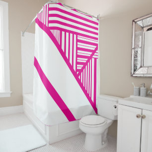 Triangle Stripes in Magenta and White Shower Curtain