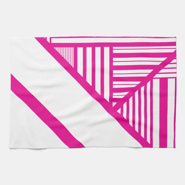 Triangle Stripes in Magenta and White Tea Towel (Horizontal)