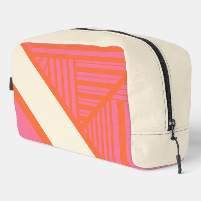 Triangle Stripes in Pink, Orange and Cream Dopp Kit (Right Corner)