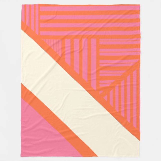 Triangle Stripes in Pink, Orange and Cream Fleece Blanket (Front)