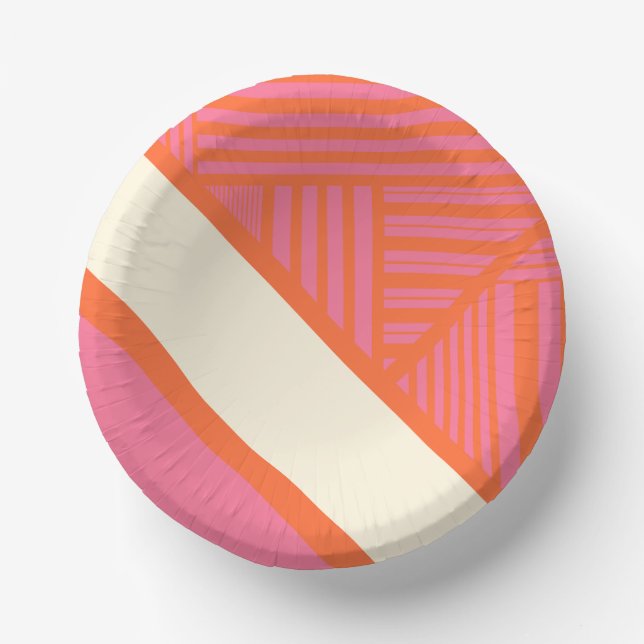 Triangle Stripes in Pink, Orange and Cream Paper Plate (Front)