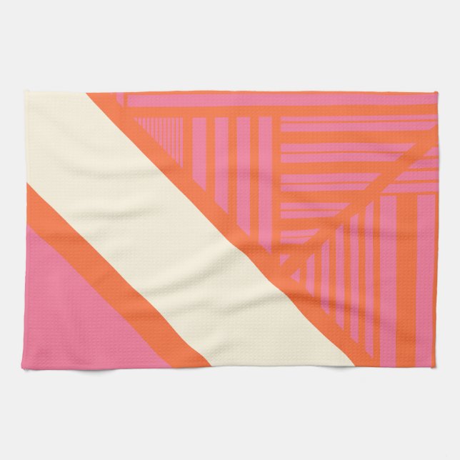 Triangle Stripes in Pink, Orange and Cream Tea Towel (Horizontal)