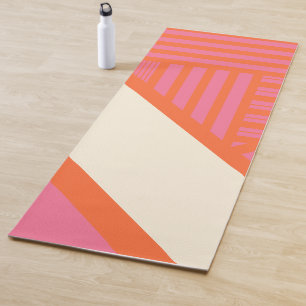 Triangle Stripes in Pink, Orange and Cream Yoga Mat