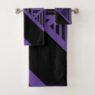 Triangle Stripes in Purple and Black Bath Towel Set