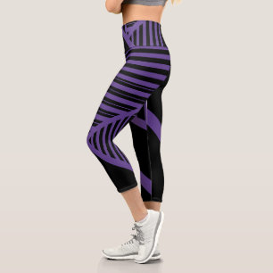Triangle Stripes in Purple and Black Capri Leggings