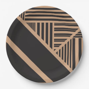 Triangle Stripes in Tan and Black Paper Plate